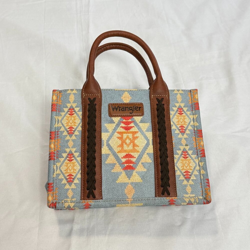 Wrangler Southwestern Aztec Print Canvas Tote Bag w/ Leather Handles & Crossbody